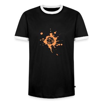 Polyhedral D20 Dice Paint Splatter - Men's Ringer Shirt - black/white - Front - AI Model Female 172 light (172cm) & AI Model Male 178 light (178cm)