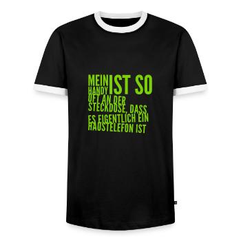 mein Handy ist oft an der Steckdose - Männer Kontrast-T-Shirt - Schwarz/Weiß - Vorne - AI Model Female 172 light (172cm) & AI Model Male 178 light (178cm)