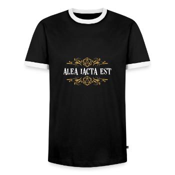 Alea Iacta Est Polyhedral D20 Dice - Men's Ringer Shirt - black/white - Front - AI Model Female 172 light (172cm) & AI Model Male 178 light (178cm)