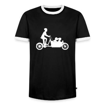 Papa avec des enfants sur le vélo cargo pour la fête des pères - T-shirt contrasté Homme - noir/blanc - Devant - AI Model Female 172 light (172cm) & AI Model Male 178 light (178cm)