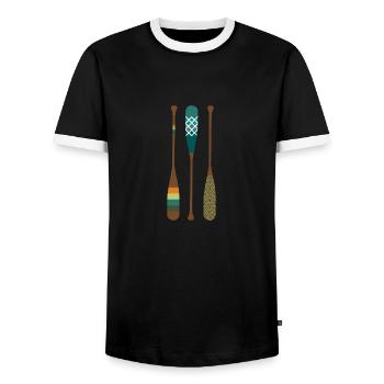 Drei Paddel Bunte Kanu Fan Geschenkidee - Männer Kontrast-T-Shirt - Schwarz/Weiß - Vorne - AI Model Female 172 light (172cm) & AI Model Male 178 light (178cm)