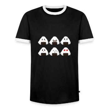 Onigiri Sweet Emotion Kawaii Funny Gift - Men's Ringer Shirt - black/white - Front - AI Model Female 172 light (172cm) & AI Model Male 178 light (178cm)