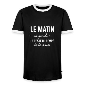Le matin ta gueule, le reste du temps évite aussi - T-shirt contrasté Homme - noir/blanc - Devant - AI Model Female 172 light (172cm) & AI Model Male 178 light (178cm)