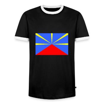 Drapeau de l'île de la Réunion "Lo mahavéli" 974 - T-shirt contrasté Homme - noir/blanc - Devant - AI Model Female 172 light (172cm) & AI Model Male 178 light (178cm)