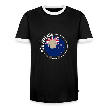 New Zealand sheep flag New Zealand gift - Men's Ringer Shirt - black/white - Front - AI Model Female 172 light (172cm) & AI Model Male 178 light (178cm)