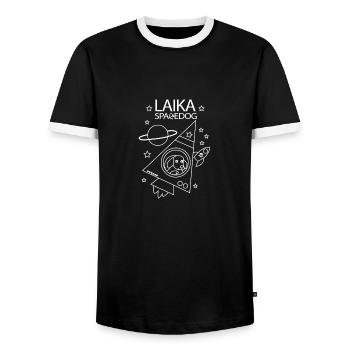 Laika Spacedog Soviet space dogs - Men's Ringer Shirt - black/white - Front - AI Model Female 172 light (172cm) & AI Model Male 178 light (178cm)
