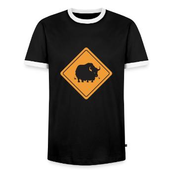 Traffic sign attention yak Funny gift idea - Men's Ringer Shirt - black/white - Front - AI Model Female 172 light (172cm) & AI Model Male 178 light (178cm)