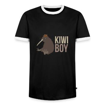 New Zealand Kiwi Boy partner look Funny gift - Men's Ringer Shirt - black/white - Front - AI Model Female 172 light (172cm) & AI Model Male 178 light (178cm)