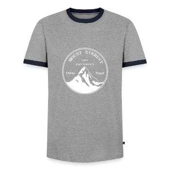 Mount Everest Mountain (white) - Men's Ringer Shirt - grey/navy  - Front - AI Model Female 172 light (172cm) & AI Model Male 178 light (178cm)