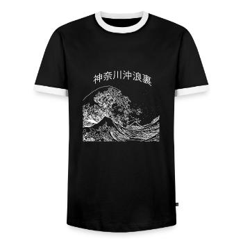 Die große Welle vor Kanagawa - Japan (weiß) - Männer Kontrast-T-Shirt - Schwarz/Weiß - Vorne - AI Model Female 172 light (172cm) & AI Model Male 178 light (178cm)
