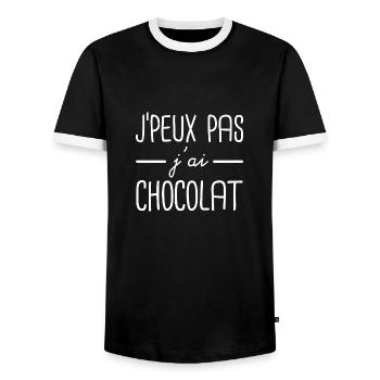 J'peux pas j'ai chocolat - T-shirt contrasté Homme - noir/blanc - Devant - AI Model Female 172 light (172cm) & AI Model Male 178 light (178cm)