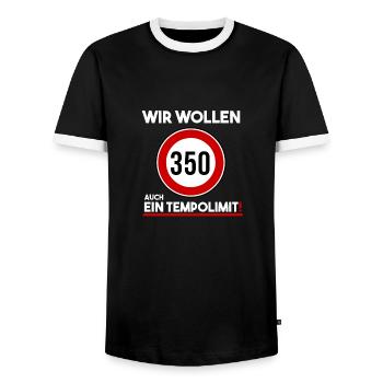 Tempolimit Autobahn Deutschland - kein Tempolimit - Männer Kontrast-T-Shirt - Schwarz/Weiß - Vorne - AI Model Female 172 light (172cm) & AI Model Male 178 light (178cm)
