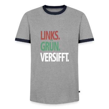 Links Grün Versifft Anti Rassismus Toleranz - Männer Kontrast-T-Shirt - Grau/Navy  - Vorne - AI Model Female 172 light (172cm) & AI Model Male 178 light (178cm)