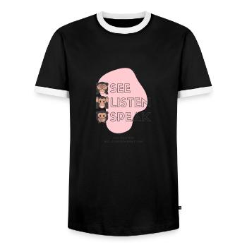 Voir écouter parler ne pas regarder ailleurs - T-shirt contrasté Homme - noir/blanc - Devant - AI Model Female 172 light (172cm) & AI Model Male 178 light (178cm)