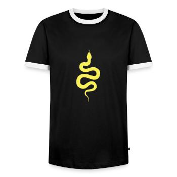 gelbe Schlange - Männer Kontrast-T-Shirt - Schwarz/Weiß - Vorne - AI Model Female 172 light (172cm) & AI Model Male 178 light (178cm)