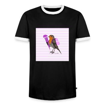 European robin bird knapsack school bag back to school - Men's Ringer Shirt - black/white - Front - AI Model Female 172 light (172cm) & AI Model Male 178 light (178cm)