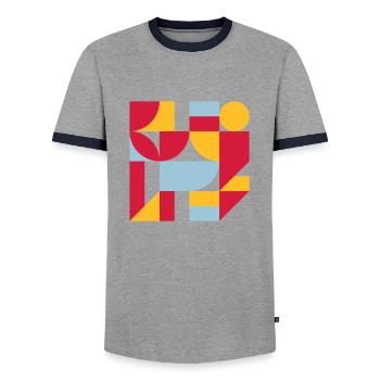 Colorful abstract geometric bauhaus background - Men's Ringer Shirt - grey/navy  - Front - AI Model Female 172 light (172cm) & AI Model Male 178 light (178cm)