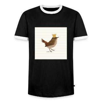 Wren with golden crown bird gift - Men's Ringer Shirt - black/white - Front - AI Model Female 172 light (172cm) & AI Model Male 178 light (178cm)