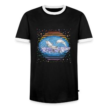 dolphins - Men's Ringer Shirt - black/white - Front - AI Model Female 172 light (172cm) & AI Model Male 178 light (178cm)