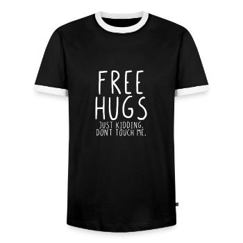 Free hugs just kidding. Don't touch me. - Men's Ringer Shirt - black/white - Front - AI Model Female 172 light (172cm) & AI Model Male 178 light (178cm)