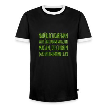dumme Menschen sind keine Minderheit - Männer Kontrast-T-Shirt - Schwarz/Weiß - Vorne - AI Model Female 172 light (172cm) & AI Model Male 178 light (178cm)