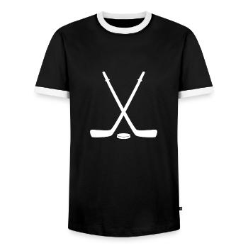 Ice hockey ice hockey player stick sport - Men's Ringer Shirt - black/white - Front - AI Model Female 172 light (172cm) & AI Model Male 178 light (178cm)
