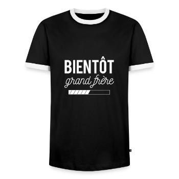 Bientôt grand frère - T-shirt contrasté Homme - noir/blanc - Devant - AI Model Female 172 light (172cm) & AI Model Male 178 light (178cm)