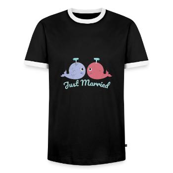 Fish Two whales have just married gift - Men's Ringer Shirt - black/white - Front - AI Model Female 172 light (172cm) & AI Model Male 178 light (178cm)