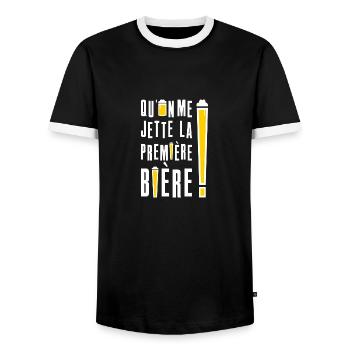 QU'ON ME JETTE LA 1ÈRE BIÈRE ! - T-shirt contrasté Homme - noir/blanc - Devant - AI Model Female 172 light (172cm) & AI Model Male 178 light (178cm)