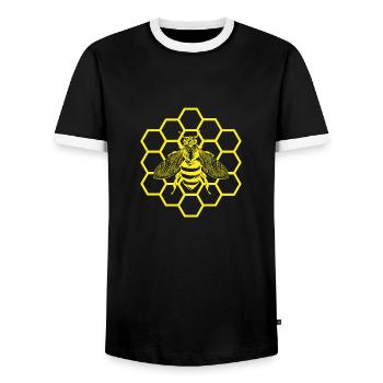 Abeille miel enfant abeille apiculteur nid d'abeille - T-shirt contrasté Homme - noir/blanc - Devant - AI Model Female 172 light (172cm) & AI Model Male 178 light (178cm)