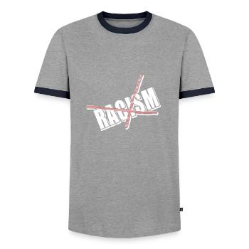 Against racism - Men's Ringer Shirt - grey/navy  - Front - AI Model Female 172 light (172cm) & AI Model Male 178 light (178cm)