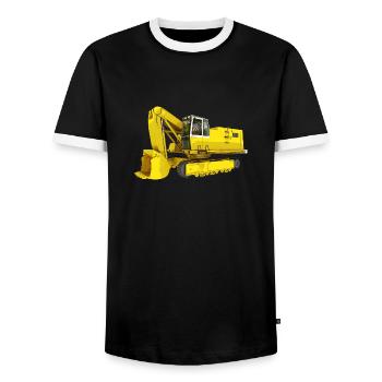 Yellow excavator, backhoe, industry - Men's Ringer Shirt - black/white - Front - AI Model Female 172 light (172cm) & AI Model Male 178 light (178cm)