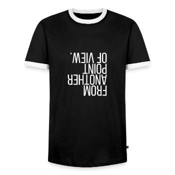 From another point of view. - Männer Kontrast-T-Shirt - Schwarz/Weiß - Vorne - AI Model Female 172 light (172cm) & AI Model Male 178 light (178cm)