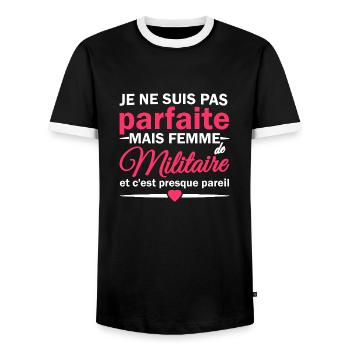 Je ne suis pas parfaite mais Femme de Militaire - T-shirt contrasté Homme - noir/blanc - Devant - AI Model Female 172 light (172cm) & AI Model Male 178 light (178cm)