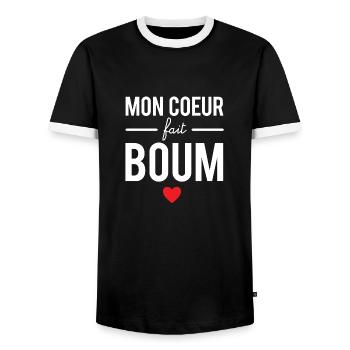 Mon cœur fait boum - T-shirt contrasté Homme - noir/blanc - Devant - AI Model Female 172 light (172cm) & AI Model Male 178 light (178cm)