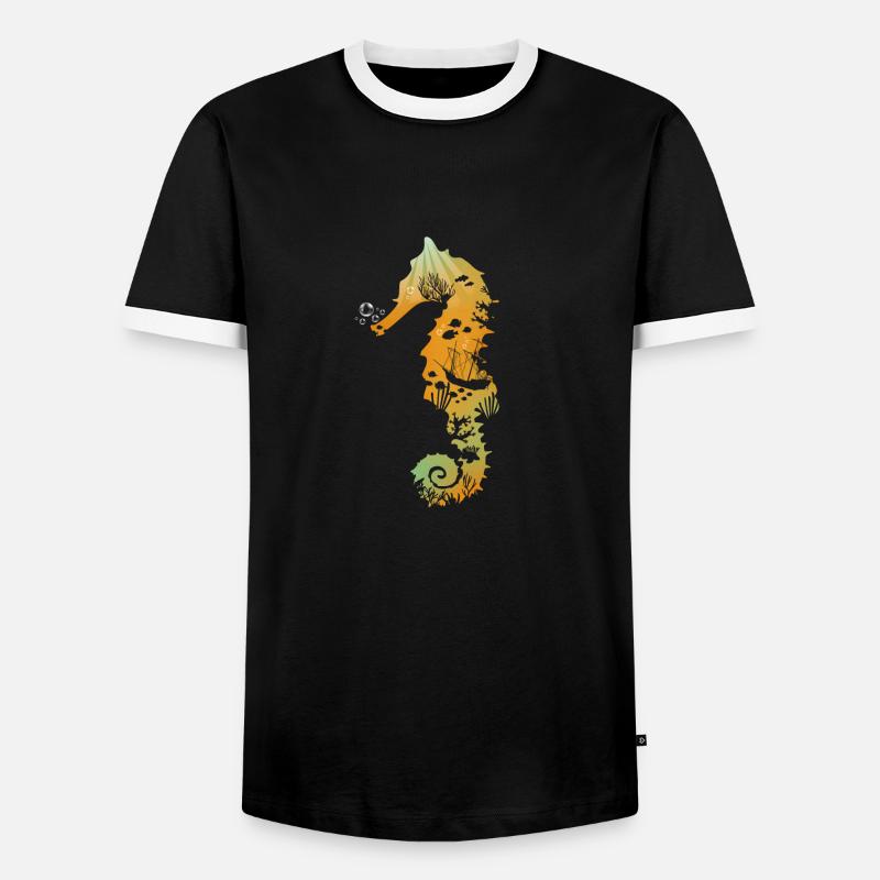 Seepferdchen - Männer Kontrast-T-Shirt - Schwarz/Weiß