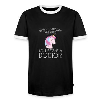 Unicorn Phd Doctorate Uni Saying Gift - Men's Ringer Shirt - black/white - Front - AI Model Female 172 light (172cm) & AI Model Male 178 light (178cm)
