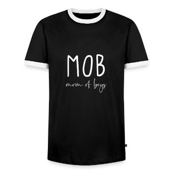 MOB mom of boys - Men's Ringer Shirt - black/white - Front - AI Model Female 172 light (172cm) & AI Model Male 178 light (178cm)
