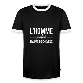 L'homme parfait n'a pas de cheveux - T-shirt contrasté Homme - noir/blanc - Devant - AI Model Female 172 light (172cm) & AI Model Male 178 light (178cm)