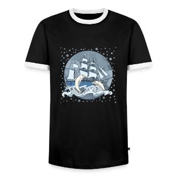 Sailing ship - Men's Ringer Shirt - black/white - Front - AI Model Female 172 light (172cm) & AI Model Male 178 light (178cm)
