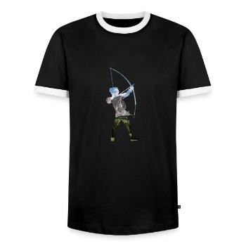 Double exposure art archery gift idea - Men's Ringer Shirt - black/white - Front - AI Model Female 172 light (172cm) & AI Model Male 178 light (178cm)