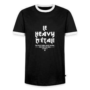HEAVY MEETS! - Men's Ringer Shirt - black/white - Front - AI Model Female 172 light (172cm) & AI Model Male 178 light (178cm)