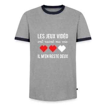 Les jeux vidéo ont ruiné ma vie il m'en reste deux - T-shirt contrasté Homme - gris/marine  - Devant - AI Model Female 172 light (172cm) & AI Model Male 178 light (178cm)