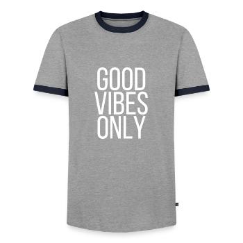 Good Vibes Only - Männer Kontrast-T-Shirt - Grau/Navy  - Vorne - AI Model Female 172 light (172cm) & AI Model Male 178 light (178cm)
