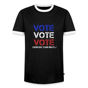 Vote Vote Vote - Men's Ringer Shirt - black/white - Front - AI Model Female 172 light (172cm) & AI Model Male 178 light (178cm)