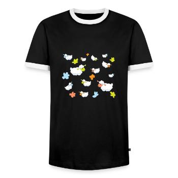 bunte Schafe - niedliches Karikaturmuster für Kinder - Männer Kontrast-T-Shirt - Schwarz/Weiß - Vorne - AI Model Female 172 light (172cm) & AI Model Male 178 light (178cm)