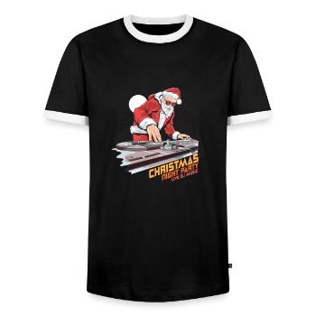 santa claus dj music party - Men's Ringer Shirt - black/white - Front - AI Model Female 172 light (172cm) & AI Model Male 178 light (178cm)