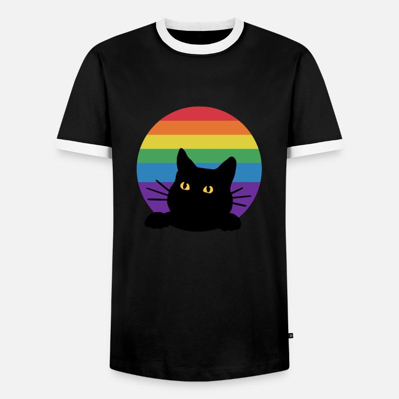 Rainbow cat - Men's Ringer Shirt - black/white
