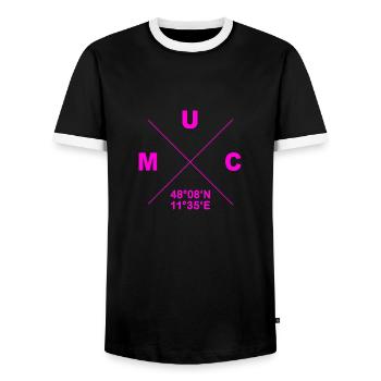 Munich MUC coordonnées cadeau maison De Bavière - T-shirt contrasté Homme - noir/blanc - Devant - AI Model Female 172 light (172cm) & AI Model Male 178 light (178cm)