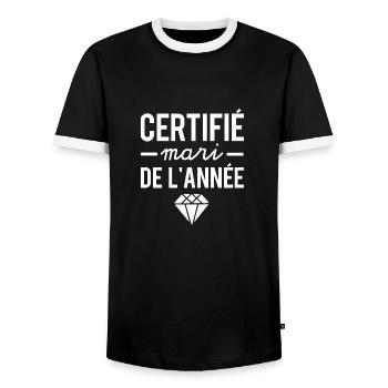 Certifié mari de l'année meilleur mari cadeau - T-shirt contrasté Homme - noir/blanc - Devant - AI Model Female 172 light (172cm) & AI Model Male 178 light (178cm)